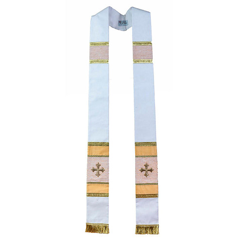 1985 Holy Cross Stole with Hand Embroidery White