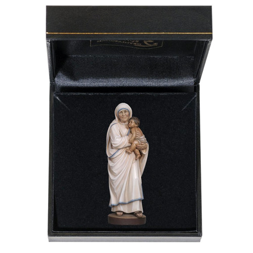 3" Wood Saint Teresa of Calcutta Statue and black case