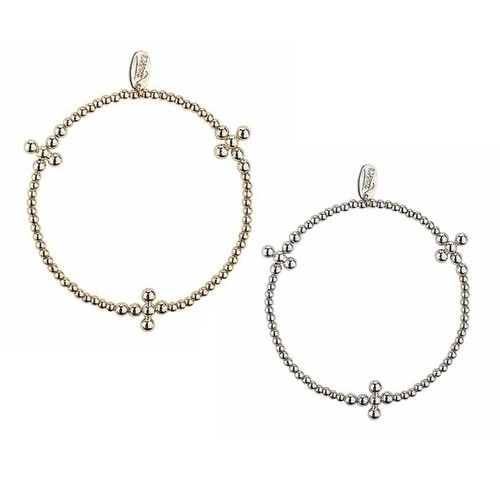 Faith Beaded Cross Bracelet shown in a gold tone and silver tone - each sold separately