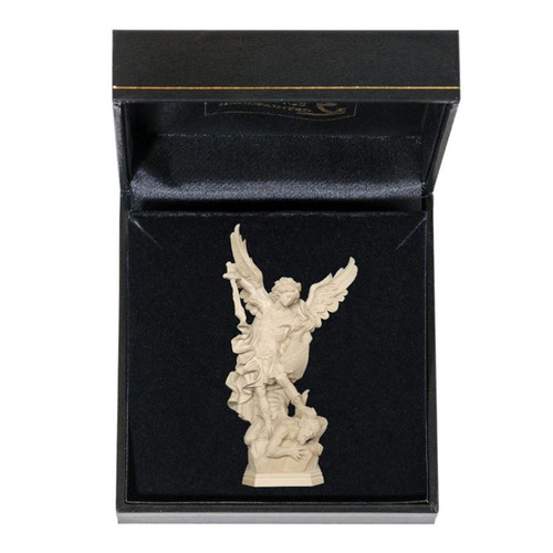 3 IN Natural Wood St. Michael Statue in case 3 IN Natural Wood St. Michael Statue in case