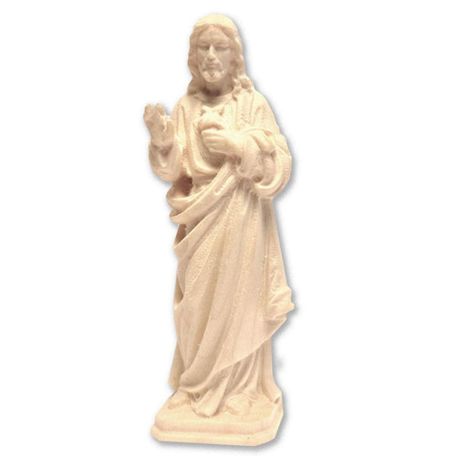 Detail of the 3 IN Natural Wood Sacred Heart Jesus Statue