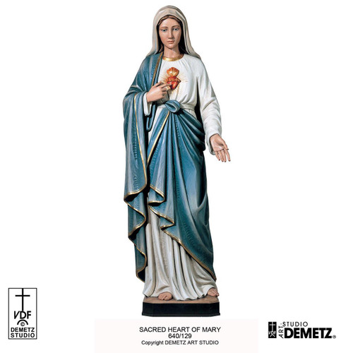 640/129 Demetz Wood Sacred Heart of Mary Statue