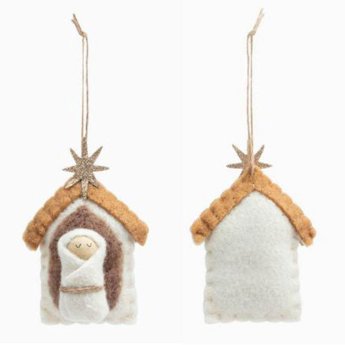 DEMDACO Felted Baby Jesus Ornament front and back view