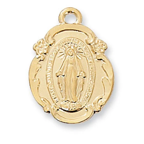Detail of the Gold Flower Miraculous Medal Necklace