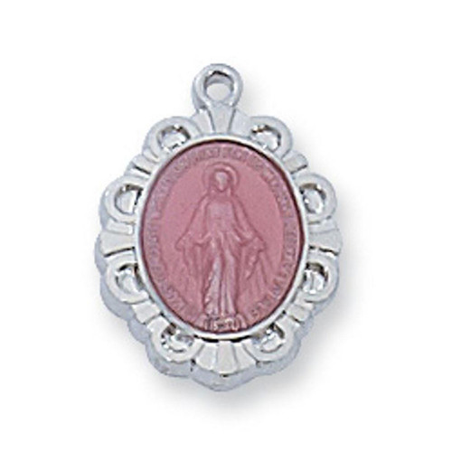 Detail of the 16IN Pink Scallop Miraculous Medal Pendant