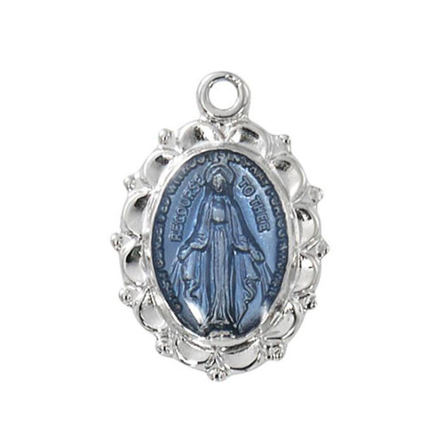Blue Sterling Miraculous Medal Necklace