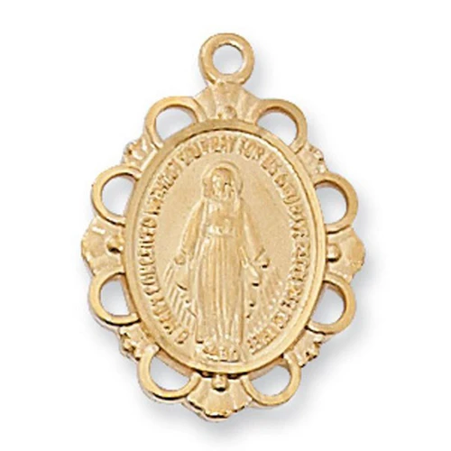 Detail of the Scalloped Gold Miraculous Medal Necklace