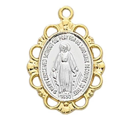 18 kt Gold plate & Sterling Silver Scalloped Miraculous Medal