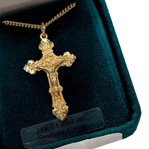 18" Gold Plated Baroque Crucifix Necklace in gift box