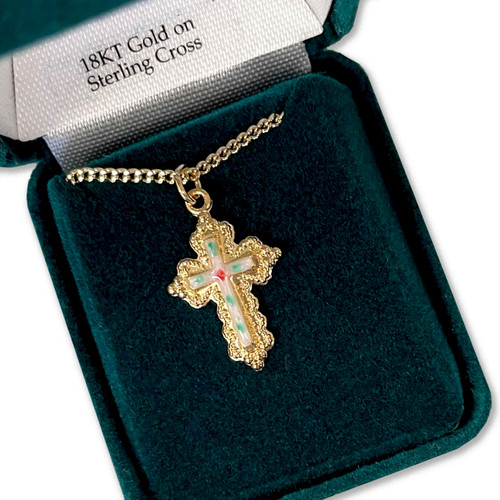 18" Gold Plated Cloisonne Cross Necklace