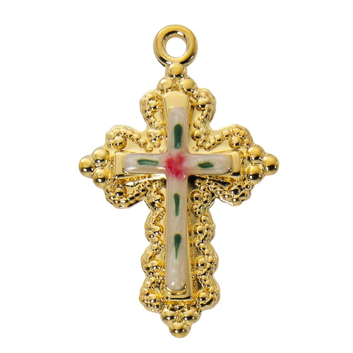 Detail of the Gold Plated Cloisonne Cross Necklace