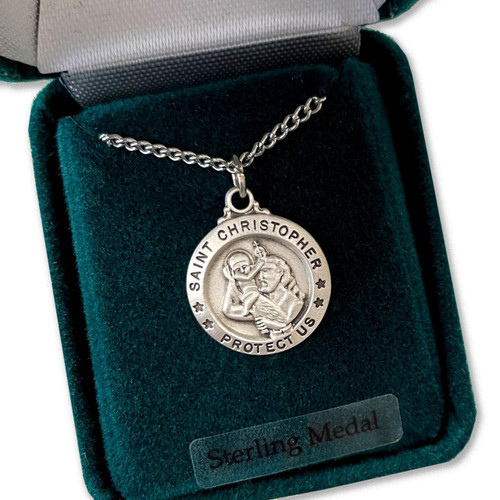 18IN Small Round Sterling Silver St. Christopher Necklace