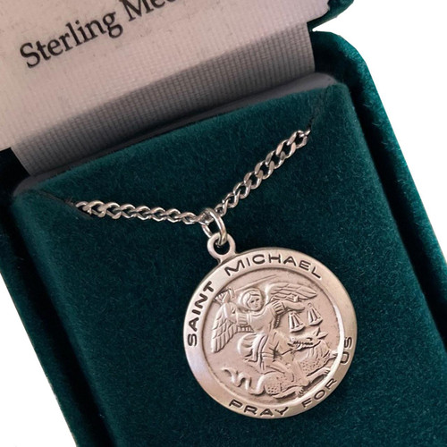 Sterling 18IN Round St. Michael Necklace