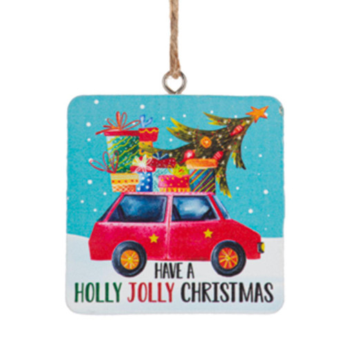 Holly Jolly Wood Christmas Ornament