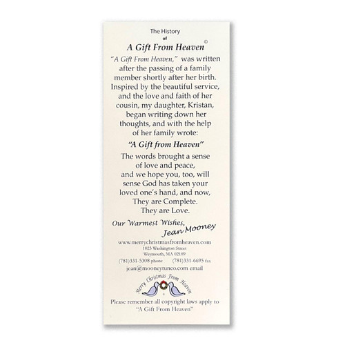 Back of the A Gift from Heaven Memorial Bookmark
