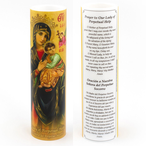 Front and Back of the Our Lady of Perpetual Help Candle Front and Back of the Our Lady of Perpetual Help Candle