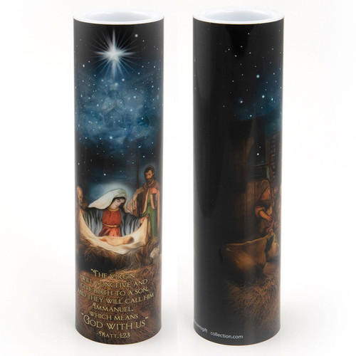 Front and Back of the 2X8 LED Nativity Candle