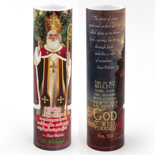 Front and Back of the 2X8 LED St. Nicholas Candle