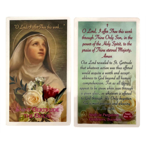St. Gertrude the Great Prayer Card front and back
