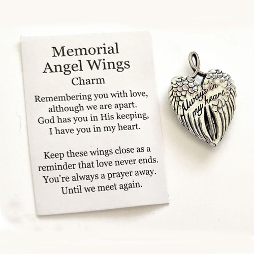 Memorial Angel Wings Charm and message card