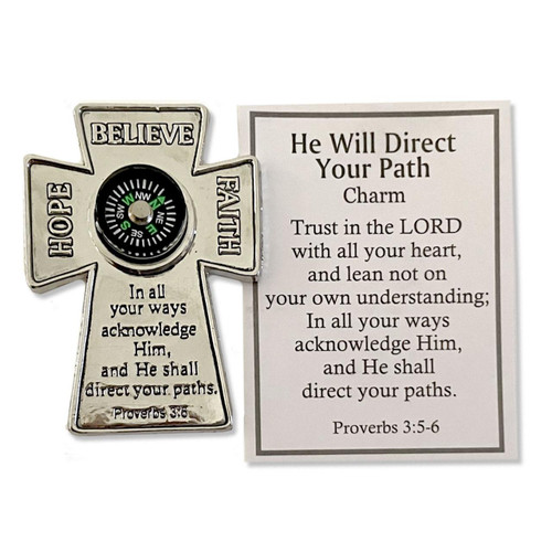 Compass Cross Charm Direct Your Path and message card