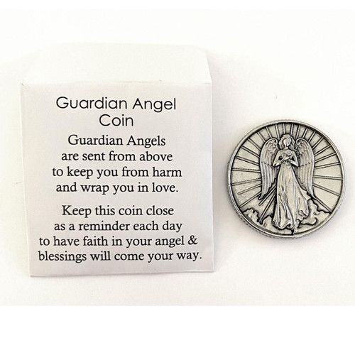 Guardian Angel Coin front and front of the white envelope