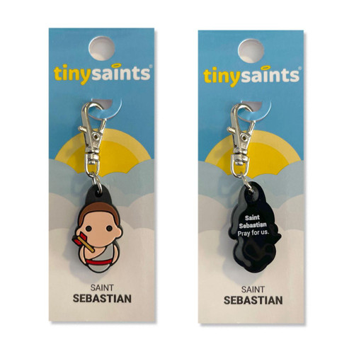 Tiny Saint Sebastian Keychain front and back view