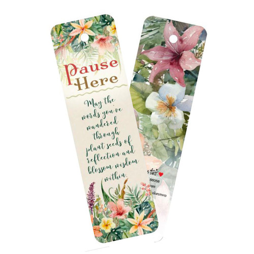 Front & Back of the Pause Here Bookmark - includes a color-coordinating tassel