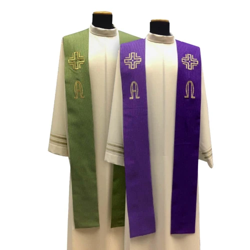 634P Priest Overlay Stole in Lana Barre Green and Purple