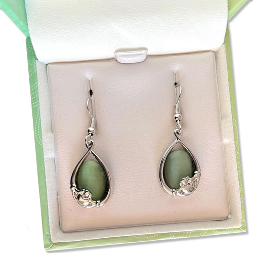 Cat's Eye Claddagh Earrings shown in gift box