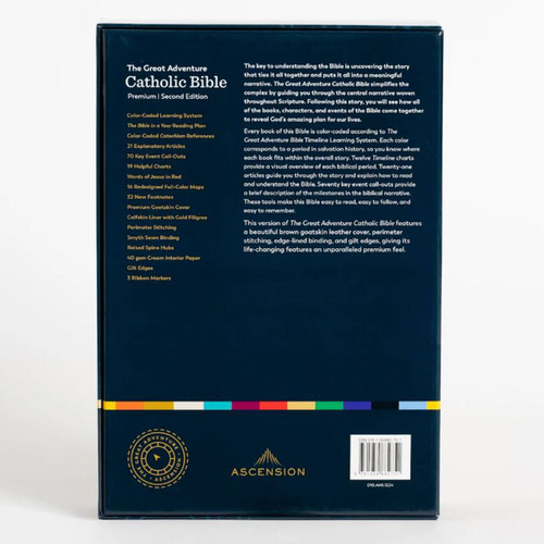 Back of the packaging for the Premium 2nd Ed Great Adventure Catholic Bible