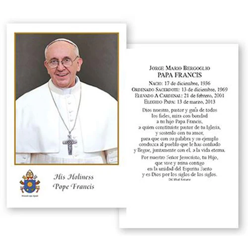 Spanish Pope Francis Prayer Card with Shepherd & Guide Us prayer on the back