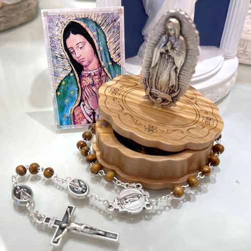 Detail of the Our Lady of Guadalupe on Wood Rosary Case