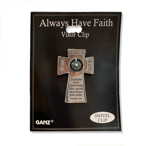 Packaging of the Always Have Faith Cross Auto Visor Clip