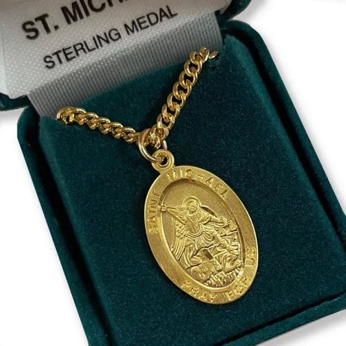 20IN Gold St. Michael Necklace shown in gift box