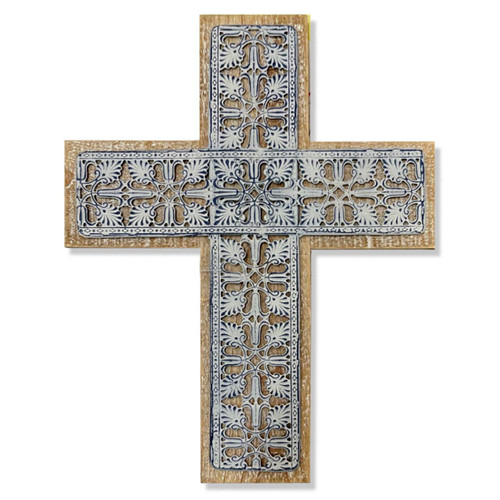 Medallion Wall Cross with keyhole on back for hanging