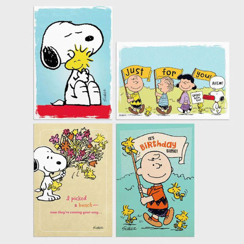 The 4 designs in the Boxed Peanuts Greeting Cards