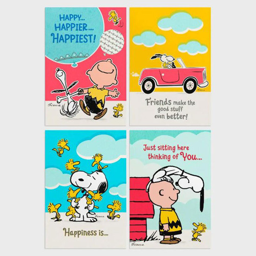 The 4 designs of the Boxed Peanuts Thinking of You Cards