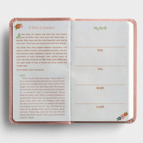Inside page of the Pink Wonderfully Made Girl's 1ST Bible
