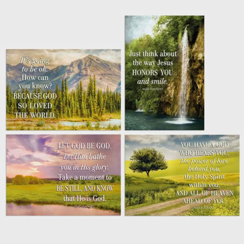 The 4 different card designs included in the Max Lucado Thinking of You Boxed Cards