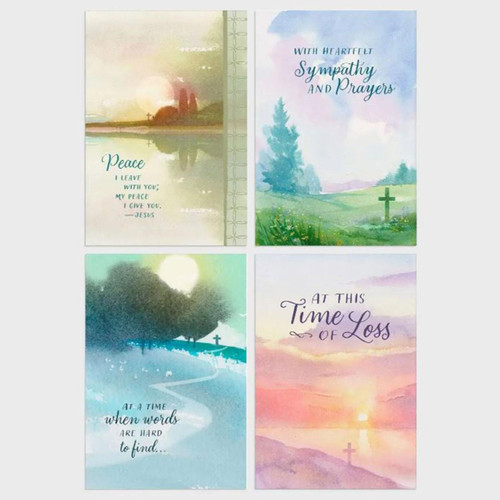 The 4 card designs included in the Boxed Watercolor Sympathy Cards