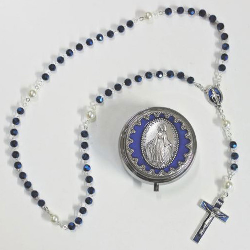 Miraculous Medal Rosary and Blue Rosary Case