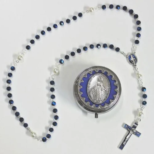 Miraculous Medal Rosary and Blue Rosary Case