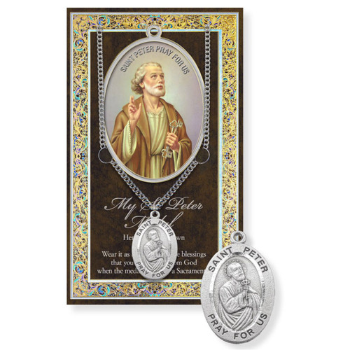24IN Pewter St. Peter Necklace & Prayer Card