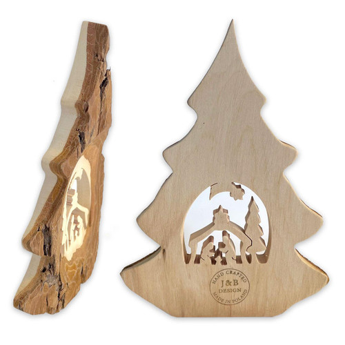 Side and Back views of the Bark Nativity Scene in Christmas Tree
