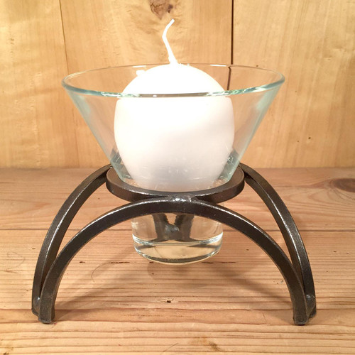 Single Danish Iron Candle Holder shown with a white ball candle which is not included with your purchase