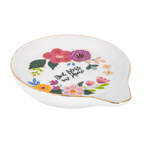 Side view of the God Bless Our Home Spoon Rest