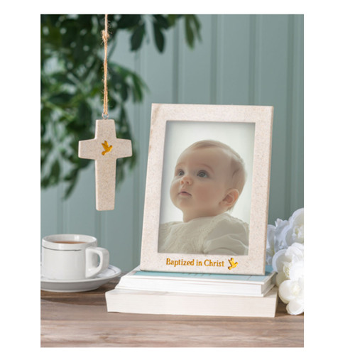 2-Piece Baptism Frame & Ornament Set shown in a home
