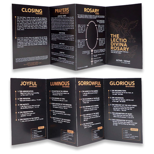 Both sides of the four panel Lectio Divina Rosary Guide in Black