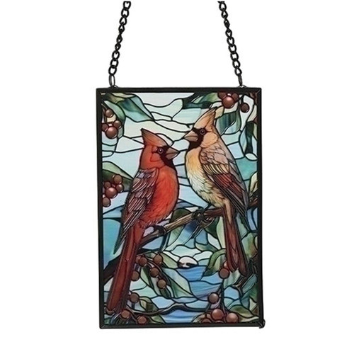 Pair of Cardinals Glass Suncatcher